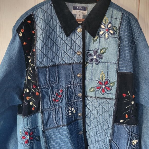 Vintage Sara Studios Women’s Plus 3x 100% Cotton Blue Denim Embroidered 90s - Picture 3 of 7